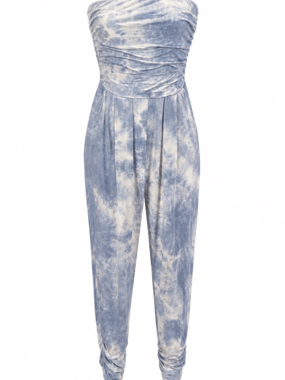 Heart & Hips NWT Small Strapless Tie Dye Romper Pockets Rayon Blend Blue White - Picture 3 of 7